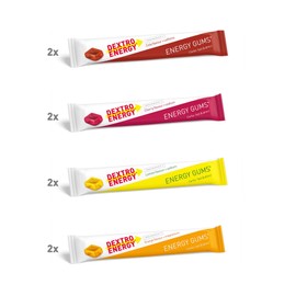 Dextro Energy Gums Mix Pack 4 Varieties - 8 x 45 g (Pack of 8), High Carb Sport Gummies for Fast Carbohydrate Supply