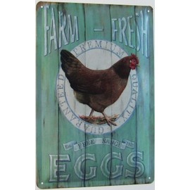 Tin Sign 20 x 30 cm Domed Farm Fresh Eggs Free Range Eggs Chickens Decorative Gift Sign
