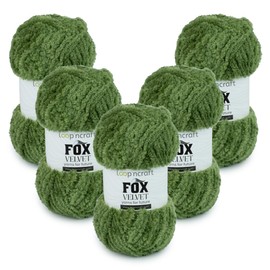 Chenille Yarn Set of 5, Olive Green, Loopncraft, 5 x 100g, Fox Velvet, Plush Yarn with Fringes