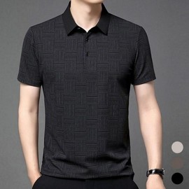 Men's Patterned Premium Short-Sleeved Polo T-Shirt Collar Black/3XL