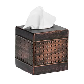 Kokone Tissue Box Cover Sturdy Galvanized Iron Square Tissue Box with Baked-on Paint Finish for Home,Office Elegant Cube Tissue Holder for Vanity Dresser Night Stand Toilet Tank Countertop,Bronze