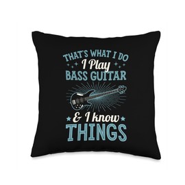 Retro and Vintage Style Bass Guitarist Essentials That's What I Do I Play Bass Guitar and I Know Things Throw Pillow, 16x16, Multicolor