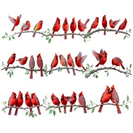 GudaAphrmix 9Pcs Christmas Funny Cardinal Birds Vinyl Decals on Branch Wall Easy Peel and Stick Watercolor Patterns Cute Red Birds Vinyl Wall Stickers for Women Students Girl Boys Party Room Decor