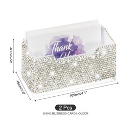 PATIKIL Rhinestone Business Card Holder, 2Pcs Crystal Business Card Holders Bling Business Card Organizer Display Stand for Desktop Desk Office Exhibition, White