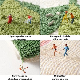 Huilimei Green Leaf Bathroom Rug Super Soft Fiber Absorbent Non-Slip Machine Washable Botanical Pattern Bath Mat for Bathtub Sink Bedroom