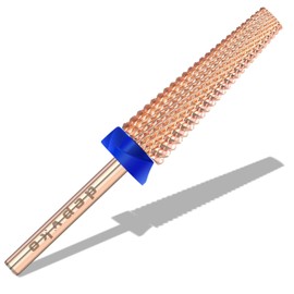 Depvko Super Long 5 in 1 Nail Drill Bits, 3/32'' Carbide Tungsten Bits, Two Way Rotate Professional Advanced Safety Bits for Nail, Fast Remove for Manicure Pedicure Cuticle Gel Polishing(M, Rose Gold)