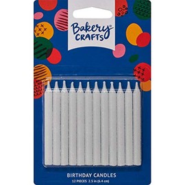 DecoPac Birthday Candles 2-1/2 Inch, 12 Pieces White Glitter
