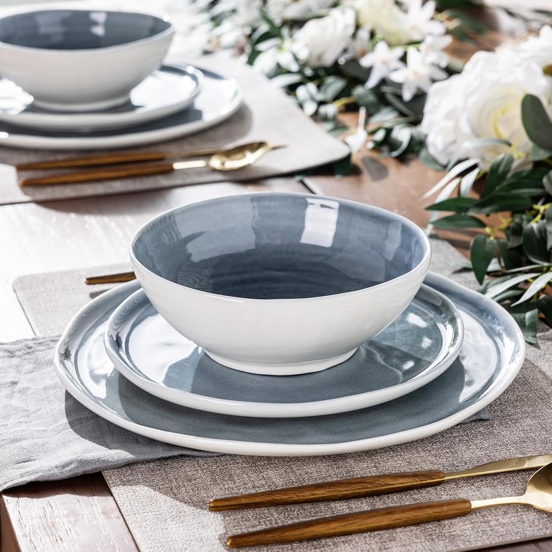 LERATIO Ceramic Dinnerware Sets for 4,Porcelain Plates and Bowls Sets