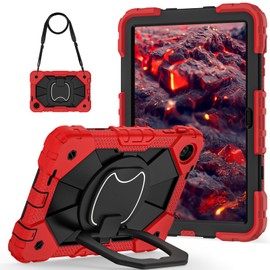 Lunivop Tablet Case Compatible with T-Mobile Revvl Tab 2 Case 10.1 Inch 2025 Lanyard Crossbody/with Pen Holder Heavy Duty Rugged Protector Cover for Revvl Tab 2 (Black Red)