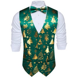 Barry.Wang Men's Christmas Vest Bow Tie Set Holiday Business Bowtie Dress Waistcoat V-Neck Party Snowflake Christmas-Tree Xmas Costumes