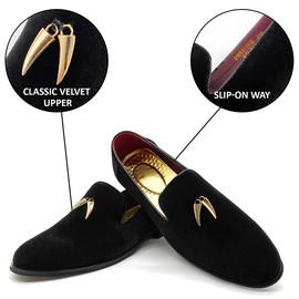 CMM Men's Fashion Slip-on Shoes Casual Slipper Loafer Moccasins Gold Flate and Red Lining Black 11