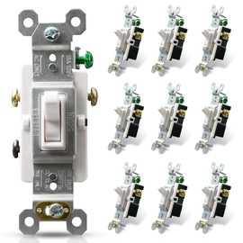 ELEGRP 3 Way Toggle Light Switch, 15 Amp, 120 V, Toggle Framed AC Quiet, in Wall On/Off Switch Replacement, Self-Grounding, Residential and Commercial Grade, UL Listed (10 Pack, Glossy White)