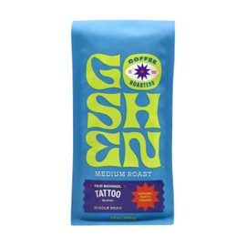 Goshen Coffee Roasters Whole Bean Old School Tattoo House Blend | Medium Roast, Brewed or Espresso | Award-Winning, Natural and Washed | Caramel, Nutty, Orange Flavors | 12 Oz Bag