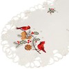Embroidered Christmas Red Cardinals and Pine Cones on White Satin
