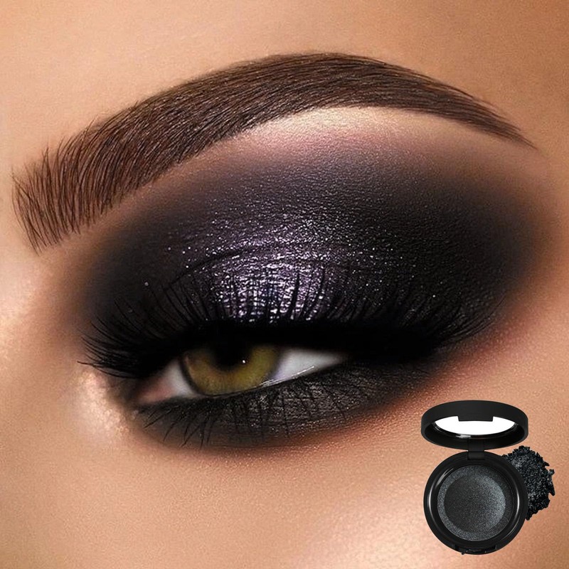 Black Matte Eyeshadow, Single Smoky Eyeshadows Pressed Powder, Highly Pigmented