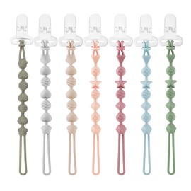 PandaEar Juego de 7 cadenas para chupete de bebé de silicona, diseño completo, cadena para chupete para niños y niñas, soporte universal para juguetes