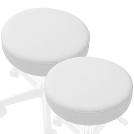 Saloniture 2-Pack Round Stool Seat Cover, 17-1/2 Inch Waterproof Slipcover for Swivel Chair or Barstool - White