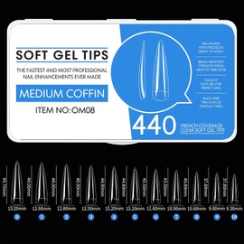 440 Piezas de Uñas Postizas para DIY en Casa, Incluye 11 Tamaños, Tips para Uñas Soft Gel para Uso en Salones, Uñas Press on Transparentes con Caja, Ideales para Bodas y Fiestas (Estilo 08)
