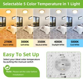 hykolity 16 inch Dimmable LED Flush Mount Ceiling Light Fixture, Gold, 36W, 2200LM, 2.7/3/3.5/4K/5K Adjustbale, 120°Light Angle, CRI90, Ceiling Lamp for Bedroom, Kitchen, Office, ETL Listed