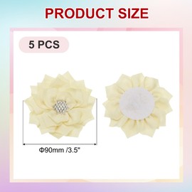 PATIKIL 3.5" Chiffon Flowers, 5 Pcs Fabric Flowers Rhinestone Pearl Sewing Fabric Appliques for Crafts Sewing Dresses DIY Clothing Headbands Wedding Party Decoration, Beige