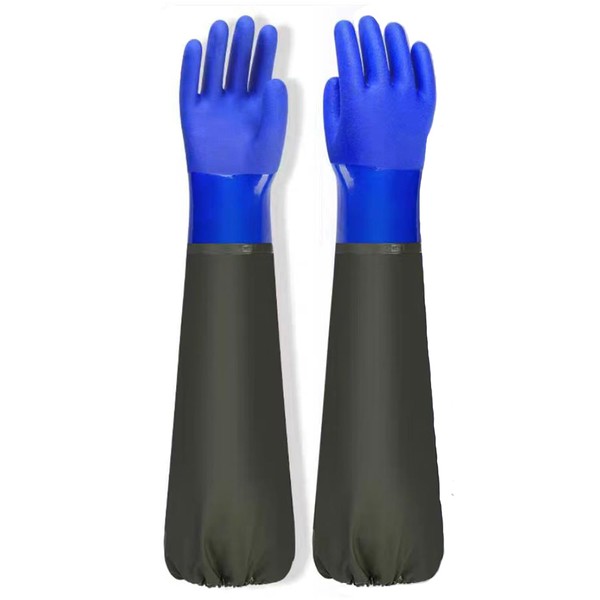 MITUMORMOR Teichhandschuhe Lang, 70cm Teichpflege Handschuhe, PU Handschuhe Sandstrahlen, Wasserdicht
