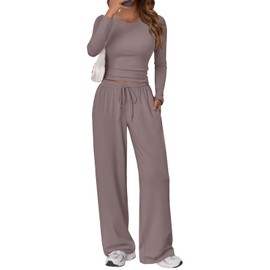 Trendy Queen Womens 2 Piece Matching Lounge Sweat Sets 2025 Early Fall Fashion Y2K Teen Workout Gym Clothes Wide Leg Pants Crop Top Airport Travel Outfits Casual Sweatsuit Winter Essential Clothing
