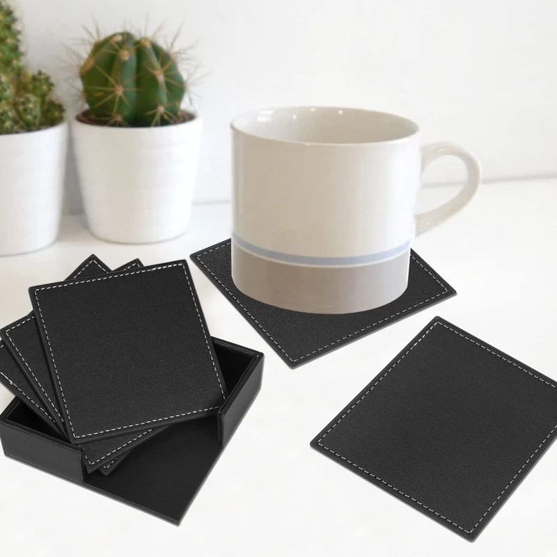 Famibay PU Leather Coasters with Holder Set of 6 Drink