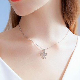 F.ZENI Angel Necklace Women's 925 Sterling Silver Guardian Angel Chain Zirconia Lucky Charm Jewellery for Girls Women with Gift Box