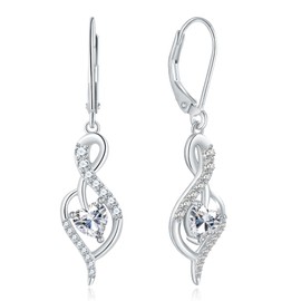 Infinity Heart Dangle Drop Earrings for Women 925 Sterling Silver Birthstone Leverback Earrings Mother's Day Birthday Anniversary Christmas Jewelry Gifts for Women Mom Her