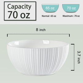 Yuanlity 60-70 oz Large Pho Soup Bowl Set of 3, 8 inch Off White Ribbed Bowls - Perfect for Soup, Pho, Ramen, and salad - Elegant and Durable Large Ceramic Bowls