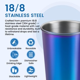 Cafezi 8 oz Stainless Steel Cups 4 Pack, Stackable Metal Drinking Glasses, Unbreakable & Shatterproof Mini Tumblers, BPA Free for Home, Bar, Restaurant, Party, Travel, Camping, Outdoors