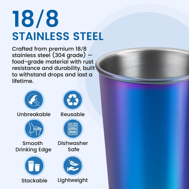 Cafezi 8 oz Stainless Steel Cups 4 Pack, Stackable Metal