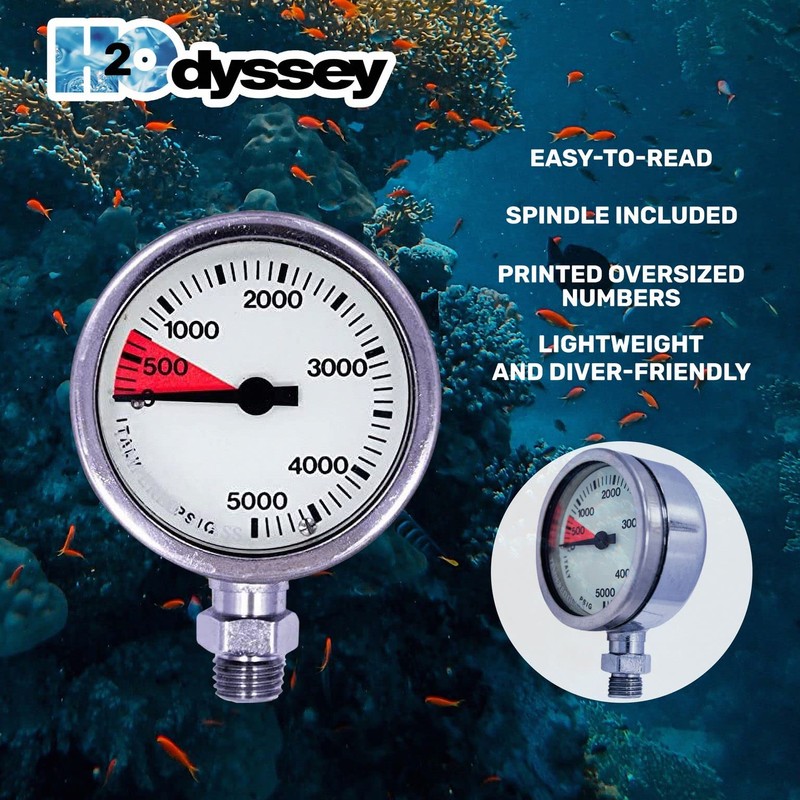H2ODYSSEY 2" Tech SPG PSI - Scuba Diving Pressure Gauge