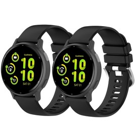 2 Pack Waterproof Bands Compatible with Garmin Vivoactive 6 / Garmin Vivoactive 5 / Garmin Vivoactive 3 / Garmin forerunner 165, 20mm Classic Soft Sports Replacement Wristband (Black/Black)
