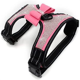 Rhinestone Dog Harness Bowtie,Reflective Cute Bling Sparkling Soft Diamonds Cat Vest Sparkly Small Medium Large Boys Girls,Pink S