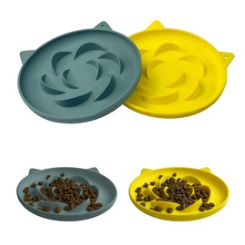 Slofedzy Slow Feeder Cat Bowl 2 Packs, Durable Anti-Gulping Cat Food Bowl for Healthy Digestion, Easy to Clean for Wet/Dry Food (Green+Yellow)