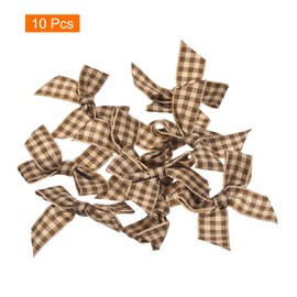 sourcing map 10Pcs Mini Gingham Ribbon Bow 1.5" Checkered Fabric Satin Ribbon Bows for Craft DIY Hair Bow Sewing Wedding Birthday Party Brown and Light Yellow