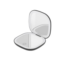 QUMOX Specchio Trucco Compatto Illuminato 5X Ingrandimento, Specchio da Viaggio Ricaricabile con Luce LED, 3 Modalità di Colore, Luminosità Regolabile Touch, Specchio Cosmetico Portatile USB-C, Nero