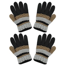 Becellen 2 Pairs of Children's Winter Gloves, Full Finger Warm Knitted Gloves, Thermal Colourful Knitted Finger Gloves for Boys and Girls, 4-10 Years Old, black