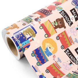 WRAPAHOLIC Back to School Wrapping Paper Roll - Mini Roll - 17 Inch x 16.5 Feet - Colorful Letters and Pencils Design for Kids Boys, Students, Teacher Appreciation