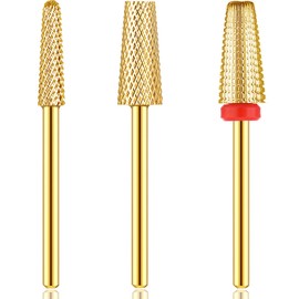 Juego de 3 brocas para uñas, carburo de uñas, 5 en 1, broca de carburo cónica, broca de carburo de clavo, 3/32 pulgadas, brocas de carburo de carburo de uñas para acrílico o gel (dorado)