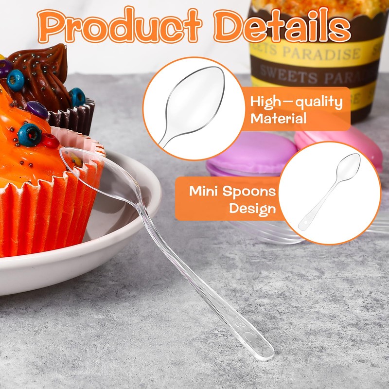 500 Pcs Clear Mini Spoons, 3.7X0.8 Inch Small Plastic Disposable