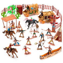 XJWWHZ West Cowboys and Indians Toys, Plastic Native American Indians Figures Toys Set for School Project, Kids Educational