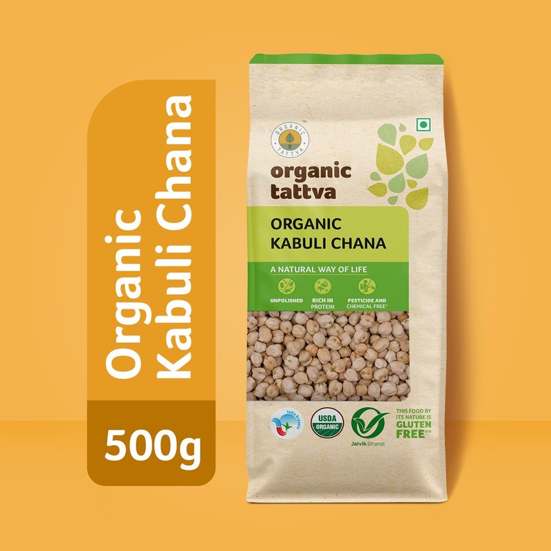 Organic Tattva Chick Peas (Kabuli Chana) Chickpeas, 500g USDA Certified
