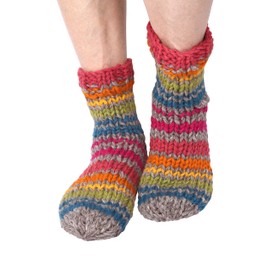 Pachamama Women 100% Wool Bed Sofa Socks Handknitted Stripe Rainbow Multicoloured Medium 4-7 Handmade Extra Warm