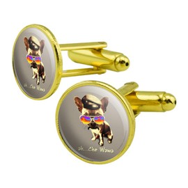 GRAPHICS & MORE Ah Che Wawa Chihuahua Dog Vintage Retro Round Cufflink Set Gold Color