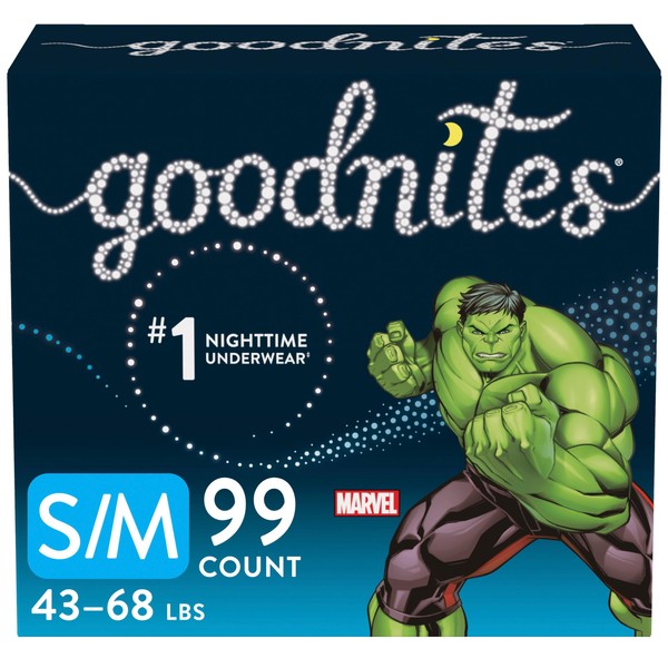 Goodnites Boys' Nighttime Bedwetting Underwear, Size S/M (43-68 lbs), 99 Ct