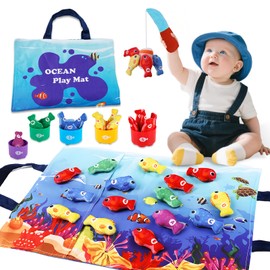 Toddlers Montessori Toys for 1 Year Old Boys Girls, 22 pcs Fabric Fishing Game Soft Play for Baby 1-3, Counting, Color Sorting, Stacking, Shape, Letter Learning for Ages 12-36 Months, Birthday Gifts