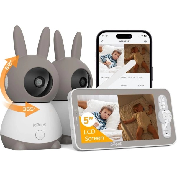 ieGeek 2K Split-Screen Baby Monitor,5" WiFi Audio Baby Monitor with