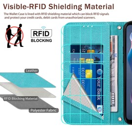 JanCalm for Moto G Play 2024 Case Wallet,[RFID Blocking][Card Cash Slots][Wrist Strap] Floral Butterfly Cute Pattern Leather Protective Stand Flip Cases Cover for Moto G Play 4G 2024 (Mint)